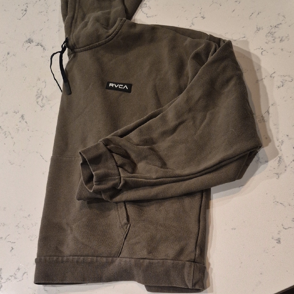 RVCA Olive Green Pullover Hoodie with Logo Tag
